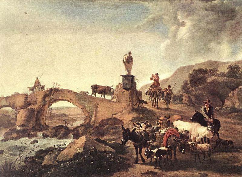 Nicolaes Pietersz. Berchem Italian Landscape with a Small Bridge china oil painting image